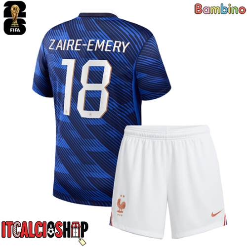 Francia Warren Zaire-Emery #18 Prima Maglia Bambino Mondiali 2026 Manica Corta (+ Pantaloni corti)